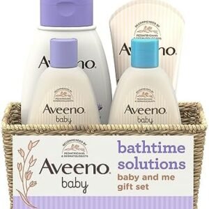 Aveeno Baby Bathtime Solutions Baby & Me Gift Set with Baby Wash & Shampoo, Calming Baby Bath & Wash, Baby Daily Moisturizing Lotion & Stress Relief Body Wash for Mom, Soap-Free, 4 items