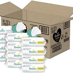 Baby Wipes, Pampers Sensitive Water Based Baby Diaper Wipes, Hypoallergenic and Unscented, 8 Pop-Top Packs with 4 Refill Packs for Dispenser Tub, 864 Total Wipes (Packaging May Vary)