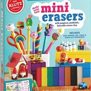 KLUTZ Make Your Own Mini Erasers Toy includes (8)colors of eraser clay^pencil^clay shaping tool^(2)sheets of papercraft displays