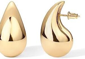 PAVOI 14K Gold Plated 925 Sterling Silver Post Teardrop Chunky Hoop Earrings | Lightweight Drop Earrings for Women | Designer Dupe Earrings