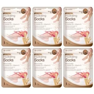Epielle Hydrating Foot Masks (Socks 6pk) for foot cracked and dry heel to toe and callus Spa Masks - Shea butter + Jojoba Oil + Vitamin E Moisturize, Mothers Day GIfts