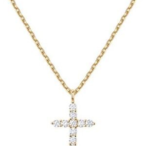 PAVOI 14K Gold Plated Cubic Zirconia Cross Necklace for Women | Sideways Cross Faith Pendant Necklaces