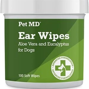 Pet MD - Dog Ear Cleaner Wipes - Otic Cleanser for Dogs to Stop Ear Itching, and Infections with Aloe and Eucalyptus - 100 Count