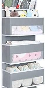 Univivi Door Hanging Organizer Nursery Closet Cabinet Baby Storage with 4 Large Pockets and 3 Small PVC Pockets for Cosmetics, Toys and Sundries (Grey)