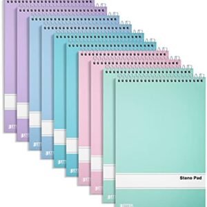 Better Office Products Spiral Steno Pads, 10 Pack, 6 x 9 inches, 80 Sheets, White Paper, Gregg Rule, Assorted Pastel Color Covers, 10 Steno Notebooks