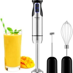 MuellerLiving Hand Blender, Immersion Blender, Hand Mixer with Attachments: Stainless Steel Blade, Whisk, Milk Frother