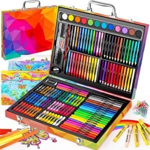 Soucolor Arts and Crafts Supplies, 183-Pack Drawing Painting Set for Kids Girls Boys Teens, Coloring Art Kit Gift Case: Crayons, Oil Pastels, Watercolors Cake, Colored Pencils Markers, Sketch Paper