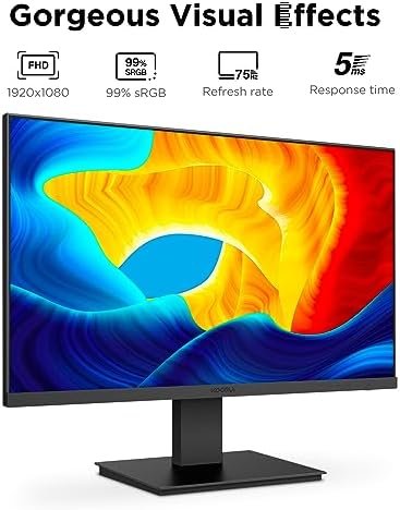KOORUI 24 Inch Computer Monitor, FHD 1920 x 1080p Office PC Monitor Display 75Hz, HDMI, VGA, VESA Mountable, Frameless, Eye Protection and Ergonomic Tilt Adjustment, Black - Image 2