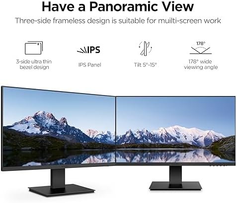 KOORUI 24 Inch Computer Monitor, FHD 1920 x 1080p Office PC Monitor Display 75Hz, HDMI, VGA, VESA Mountable, Frameless, Eye Protection and Ergonomic Tilt Adjustment, Black - Image 4