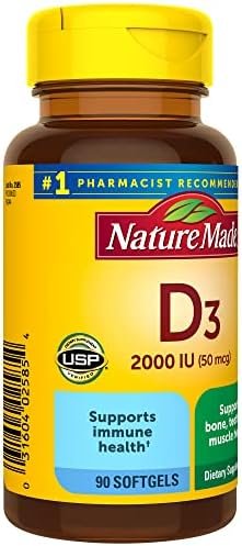 Nature Made Vitamin D3 2000 IU (50 mcg), Dietary Supplement for Bone, Teeth, Muscle and Immune Health Support, 90 Softgels, 90 Day Supply - Image 7