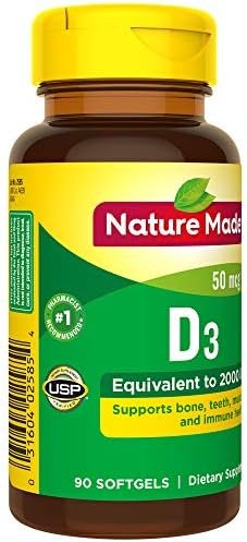 Nature Made Vitamin D3 2000 IU (50 mcg), Dietary Supplement for Bone, Teeth, Muscle and Immune Health Support, 90 Softgels, 90 Day Supply - Image 10