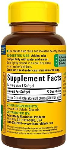 Nature Made Vitamin D3 2000 IU (50 mcg), Dietary Supplement for Bone, Teeth, Muscle and Immune Health Support, 90 Softgels, 90 Day Supply - Image 8