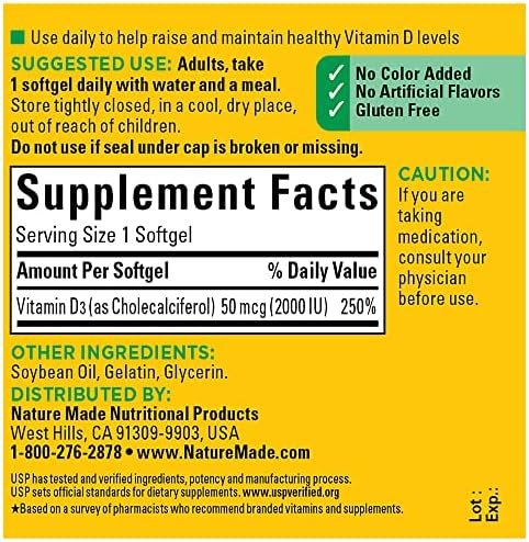 Nature Made Vitamin D3 2000 IU (50 mcg), Dietary Supplement for Bone, Teeth, Muscle and Immune Health Support, 90 Softgels, 90 Day Supply - Image 5