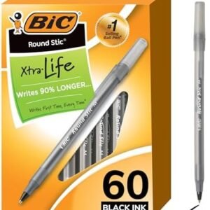 BIC Round Stic Xtra Life Ballpoint Pens, Medium Point (1.0mm), Black, 60-Count Pack, Flexible Round Barrel For Writing Comfort, Perfect Teacher Appreciation Gifts
