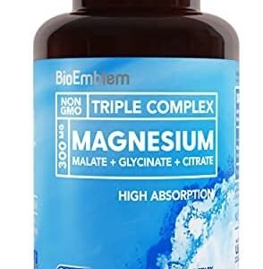 BioEmblem Triple Magnesium Complex | 300mg of Magnesium Glycinate, Malate, & Citrate for Muscles, Nerves, & Energy | High Absorption | Vegan, Non-GMO | 90 Capsules