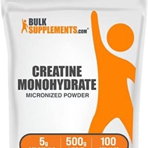 BulkSupplements.com Creatine Monohydrate Powder - Creatine Supplement, Micronized Creatine, Creatine Powder - Unflavored & Gluten Free, 5g (5000mg) per Servings, 500g (1.1 lbs) (Pack of 1)
