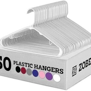 Clothes Hangers - White, Plastic Hangers 50 Pack for Shirts, Dresses, and Pants - Durable, Flexible Plastic Clothing Hangers