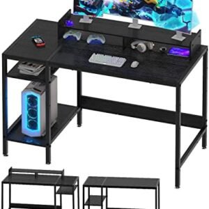 Computer Desk - 47” Gaming Desk, Home Office Desk with Storage, Small Desk with Monitor Stand, Storage Space-Savor, Modern Table, Black.