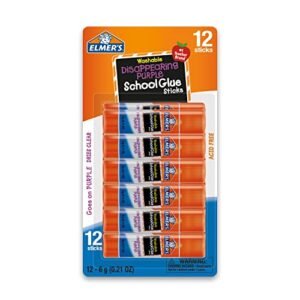 Elmer's Disappearing Purple School Glue Sticks, Washable and Non-Toxic, 6 Grams, Pack of 12 - Ideal for School and Craft Projects