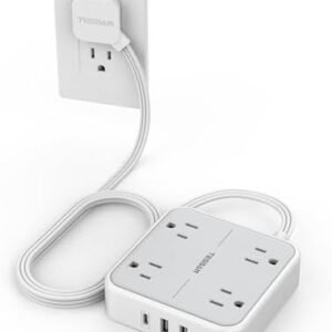 Flat Plug Surge Protector Power Strip, TESSAN 5 ft Ultra Thin Extension Cord with 3 USB Wall Charger(1 USB C Port), 4 Outlets Slim Desk Charging Station for Travel, Office, Dorm Room Essentials…
