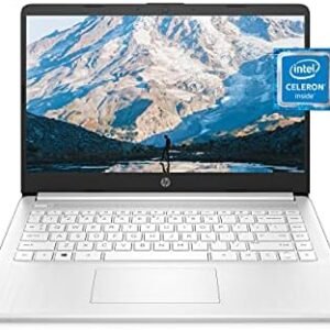 HP 14 Laptop, Intel Celeron N4020, 4 GB RAM, 64 GB Storage, 14-inch Micro-edge HD Display, Windows 11 Home, Thin & Portable, 4K Graphics, One Year of Microsoft 365 (14-dq0040nr, Snowflake White)
