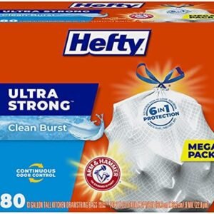 Hefty Ultra Strong Tall Kitchen Trash Bags, Clean Burst Scent, 13 Gallon, 80 Count