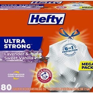 Hefty Ultra Strong Tall Kitchen Trash Bags, Lavender & Sweet Vanilla Scent, 13 Gallon, 80 Count