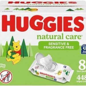 Huggies Natural Care Sensitive Baby Wipes, Unscented, Hypoallergenic, 99% Purified Water, 8 Flip-Top Packs (448 Wipes Total)