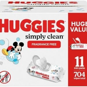 Huggies Simply Clean Fragrance-Free Baby Wipes, Unscented Diaper Wipes, 64 Count(Pack of 11) (704 Wipes Total)