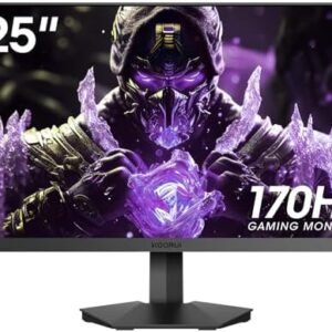 KOORUI 25E3A 25-inch Gaming Monitor, 170Hz FHD 1080p Monitor, 1ms GTG, Adaptive G-Sync, FreeSync Premium, 3 Sides Frameless, HDMI x 2, DisplayPort, Black