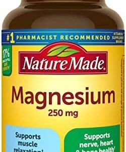 Nature Made Magnesium 250 mg, Magnesium Supplement for Muscle, Heart, Bone and Nerve Support, 90 Softgels, 90 Day Supply