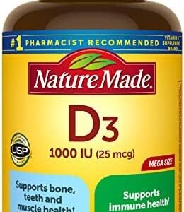 Nature Made Vitamin D3 1000 IU (25 mcg) Softgel, Dietary Supplement for Bone, Teeth, Muscle and Immune Health Support, 300 Day Supply,300 Count (Pack of 1)