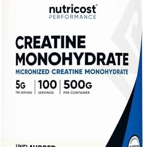 Nutricost Creatine Monohydrate Micronized Powder 500G, 5000mg Per Serv (5g) - Micronized Creatine Monohydrate, 100 Servings