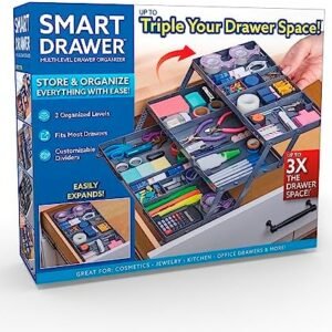 Ontel Smart Drawer Organizer, Multi-Level Jewelry and Cosmetics Storage, Black, 2.65 in