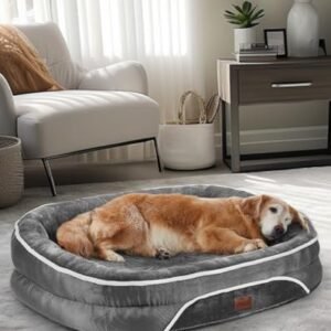 Orthopedic Dog Bed for Large Dogs, Oversized Couch Design with Egg Foam Support, Removable, Machine Washable Plush Cover and Non-Slip Bottom with Four Sided Bolster Cushion (Gray)
