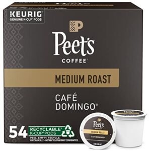 Peet's Coffee, Medium Roast K-Cup Pods for Keurig Brewers - Café Domingo 54 Count (1 Box of 54 Pods)