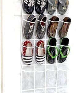 Simple Houseware 24 Pockets - Crystal Clear Over The Door Hanging Shoe Organizer, Gray (64'' x 19'')