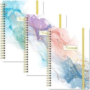 Spiral Notebook - 3 Pack College Ruled Notebook, 5.6'' x 8.3'' Journal Notebook, 80 Sheets / 160 Pages Per Journal with Spiral Bound, Inner Pocket, Journal for Women, Notebooks for Work