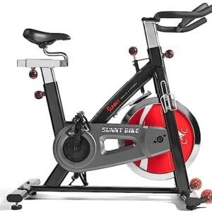 Sunny Health & Fitness Indoor Stationary Cycling Exercise Bike, Cardio Workout for Home, Digital Monitor, Pulse Sensor, with Optional Cadence Sensor and SunnyFit App Enhanced Bluetooth Connectivity