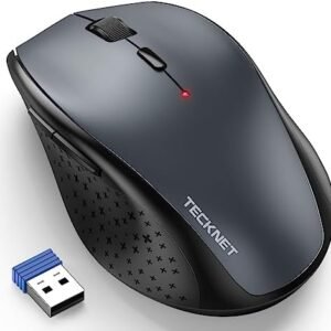 TECKNET Wireless Mouse, 2.4G USB Computer Mouse with 6-Level Adjustable 4800 DPI, 30 Months Battery, Ergonomic Grips, 6 Buttons Portable for PC, Chromebook, Mac - Grey