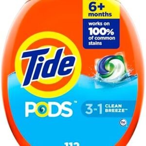Tide PODS Laundry Detergent Soap Pacs, HE Compatible, 112 ct, Powerful 3-in-1 Clean, Clean Breeze