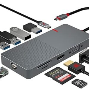 USB C Hub,Laptop Docking Station Dual Monitor,11 IN1 USB C Dongle Multiport Adapter, VGA,100W PD Charging (2USB 3.0/2USB 2.0) RJ45 TF/SD Card Reader for MacBook IPad Pro Dell Hp Lenovo
