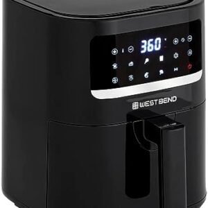 West Bend Compact Air Fryer 5-Quart Capacity with Digital Controls and 10 Cooking Presets, Nonstick Frying Basket, 1500-Watts, Black