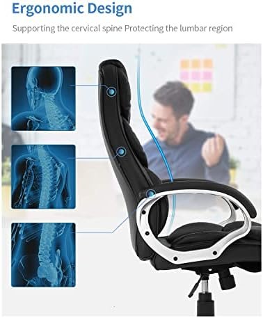 FDW Office Chair Computer High Back Adjustable Ergonomic Desk Chair Executive PU Leather Swivel Task Chair with Armrests Lumbar Support (Black) - Image 7