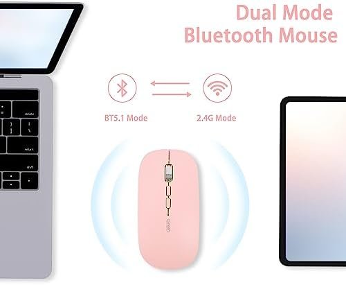 Wireless mouse pink,Rechargeable LED Bluetooth Mouse(BT 5.1+2.4G), Silent Computer Mice for Laptop Desktop, MacBook, Windows, Mac OS,Pink… - Image 2