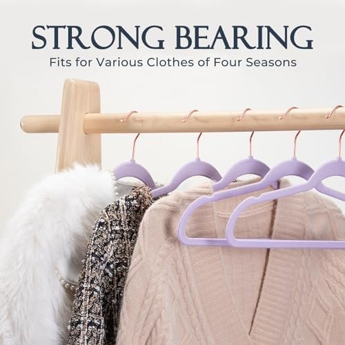 HOUSE DAY Velvet Hangers 20 Pack, Premium Clothes Hangers Non-Slip Felt Hangers, Sturdy Purple Hangers Heavy Duty Coat Hangers, Durable Suit Hangers, Space Saving 360° Rotating Rose Gold Hook - Image 6