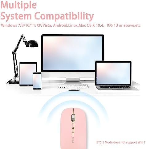 Wireless mouse pink,Rechargeable LED Bluetooth Mouse(BT 5.1+2.4G), Silent Computer Mice for Laptop Desktop, MacBook, Windows, Mac OS,Pink… - Image 5