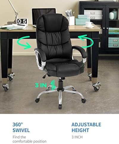 FDW Office Chair Computer High Back Adjustable Ergonomic Desk Chair Executive PU Leather Swivel Task Chair with Armrests Lumbar Support (Black) - Image 6