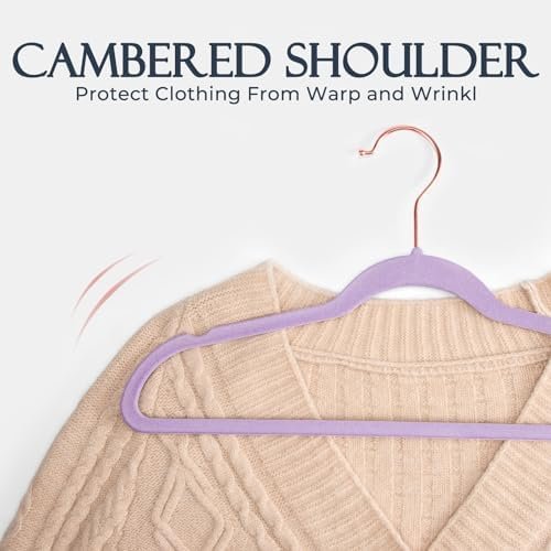HOUSE DAY Velvet Hangers 20 Pack, Premium Clothes Hangers Non-Slip Felt Hangers, Sturdy Purple Hangers Heavy Duty Coat Hangers, Durable Suit Hangers, Space Saving 360° Rotating Rose Gold Hook - Image 5