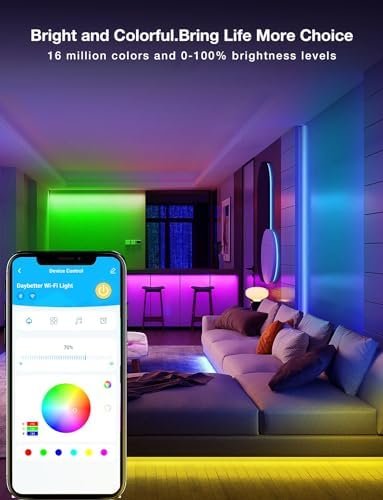 DAYBETTER Smart WiFi Led Lights 100ft - Led Strip Lights Work with Alexa and Google Assistant RGB Strip Lighting Music Sync Color Changing with App Voice Remote Control for Room Bedroom Decor 50ft*2 - Image 2